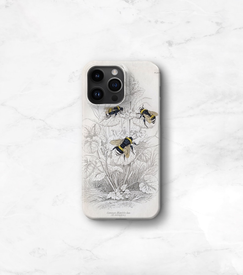 Coque de téléphone botanique Bumblebee pour iPhone 13 12 Mini 11 Pro Max, Xs, SE 2020 Coque pour iPhone 14 15 Galaxy S23 CMG-BEE image 1