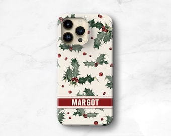 Personalized Phone Case Holiday Holly iPhone 15 14 Pro Max MagSafe 15 Plus Custom Name Christmas 17e 13 16e 17 SE Galaxy S26 Ultra C-HOL