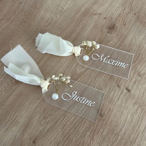 Marque place prénoms arche transparente avec ruban - Marque place mariage