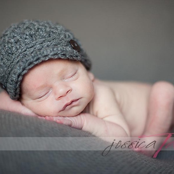 Newborn  Wafflestitch / Lattice Newsboy Cap - Slate Grey - See Other Colors Below