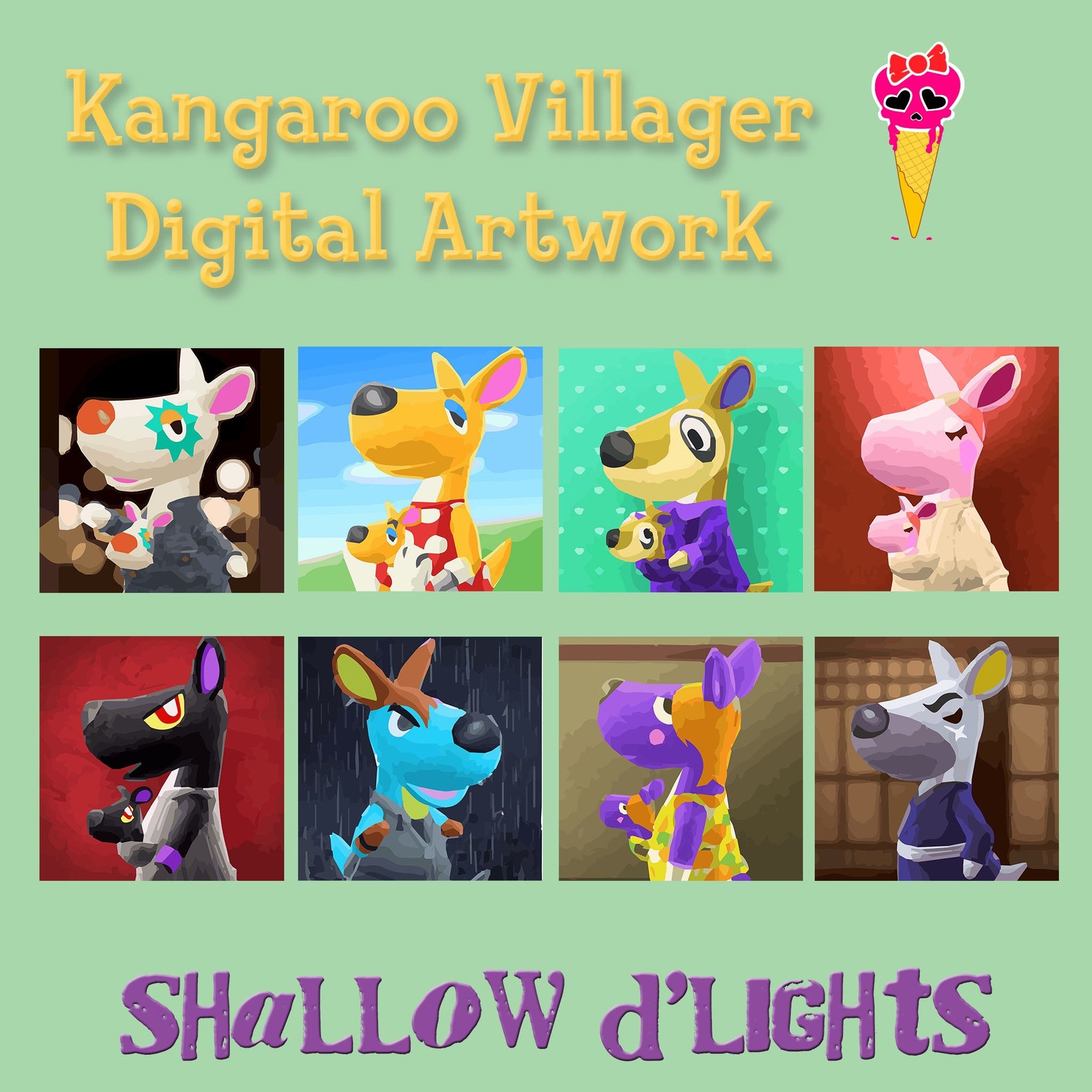 Animal Crossing Kangaroo Villager Digital Painting Artwork Etsy