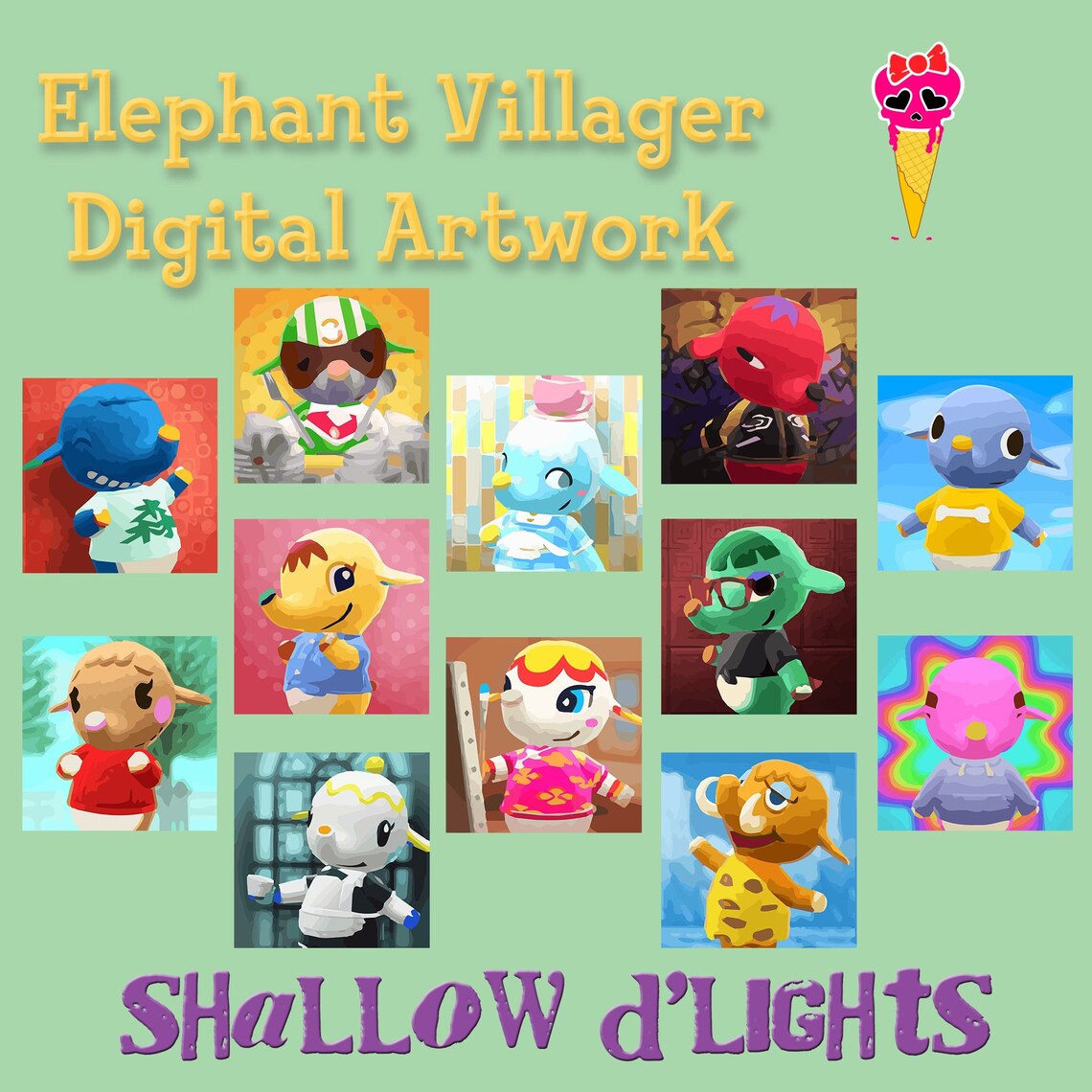 Animal Crossing Elephant Villager Digital Artwork Etsy