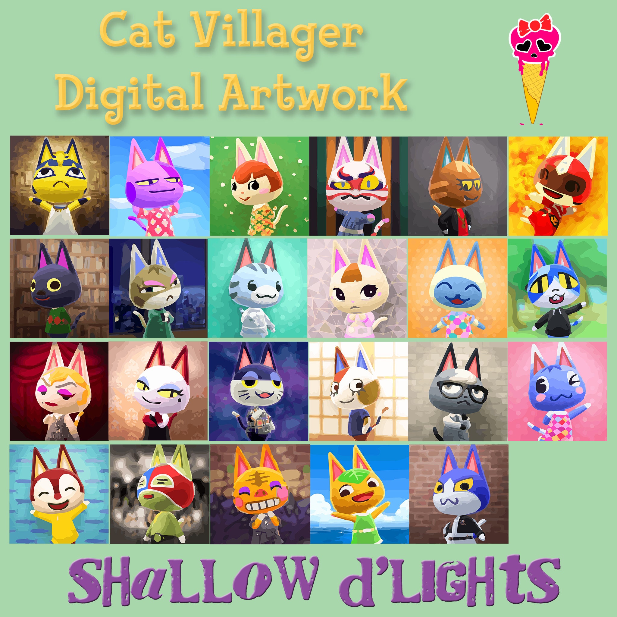 Animal Crossing Cat Villager Digital Painting Artwork | Etsy