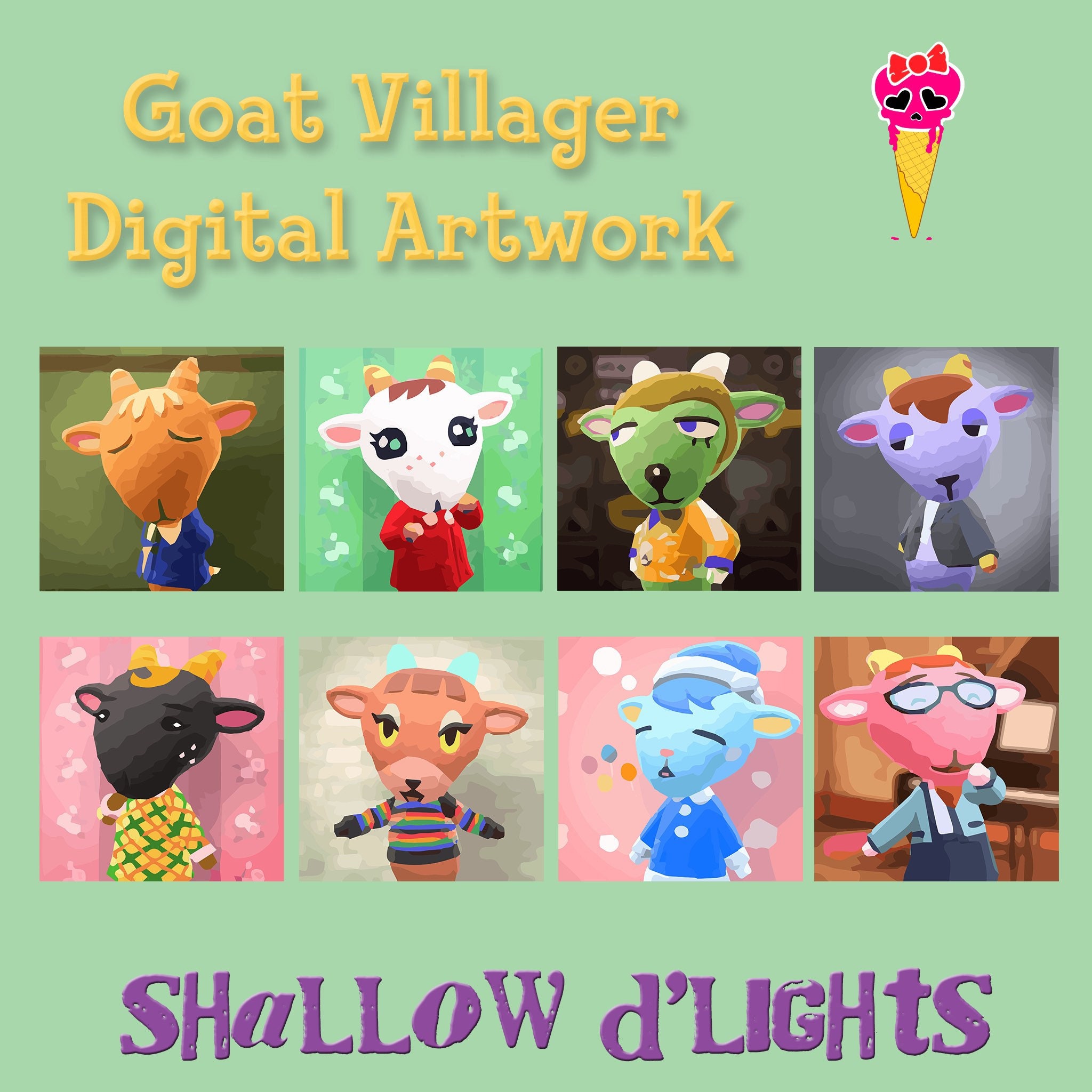 Animal Crossing Goat Villager Digitales Kunstwerk Etsy