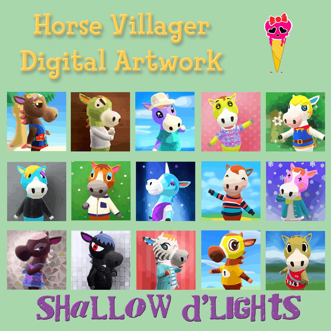 Animal Crossing Horse Villager Digital Artwork Etsy