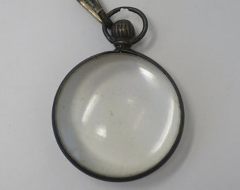 Antique European Silver Crystal Glass Locket Photo Pendant