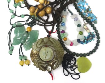 Lot of Vintage Carved Beads, Jade & Semi Precious Stones Supplies