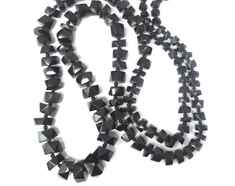 Antique Victorian Genuine Whitby Jet Carved Faceted Bead Necklace, Mourning Black Jewelry, 20" inches