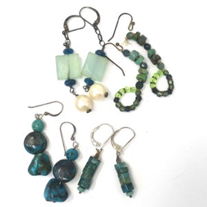 4x Vintage Sterling Silver Semi-Precious Stones Earrings