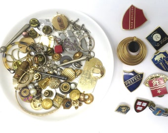 Antique and Vintage Buttons, Pins, Jewelry Supply, Repurpose Lot, Destash