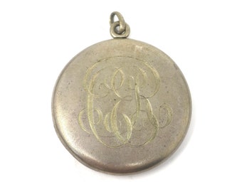 Antique Sterling Silver Engraved CER Monogrammed Round Locket Pendant