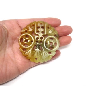Vintage Oversized Carved Natural Jadeite Nephrite Jade Pendant