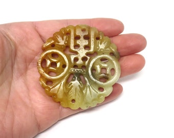 Vintage Oversized Carved Natural Jadeite Nephrite Jade Pendant