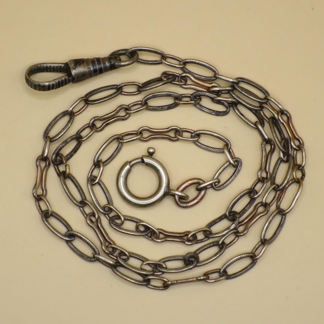 Antique Victorian Niello Fancy Pattern Pocket Watch Chain, Wear or ...