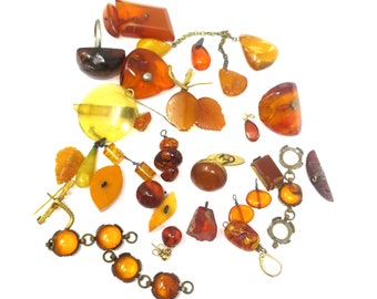 Various Vintage Amber Stones from Jewelry, Jewelry Supply