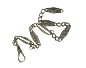 Antique Victorian Niello Silver Pocket Watch Chain with Dog Clip, Repurpose