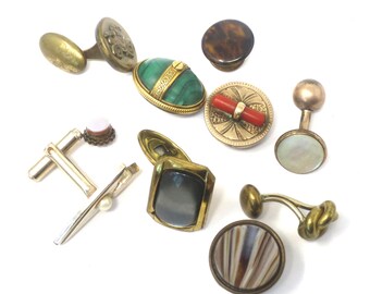 Antique Button & Cufflink Lot, Enamel, 1800's, Victorian to Edwardian, Jewelry Supply, Repurpose Lot, Destash, Engraved, Floral, Art Nouveau