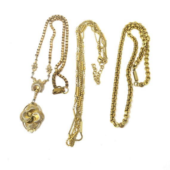 Vintage Gold Metal Chain Necklaces, Wear or Repur… - image 1