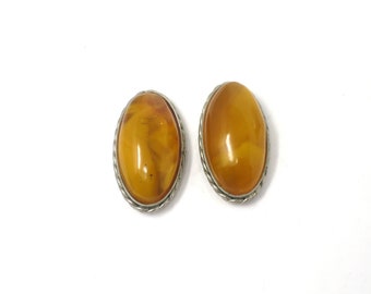 Repurpose or Repair Vintage Faux Amber Cabochon Flat Back with Silver Setting