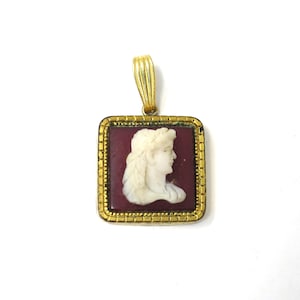 Antique 12k Gold Filled Carved Intaglio Square Pendant