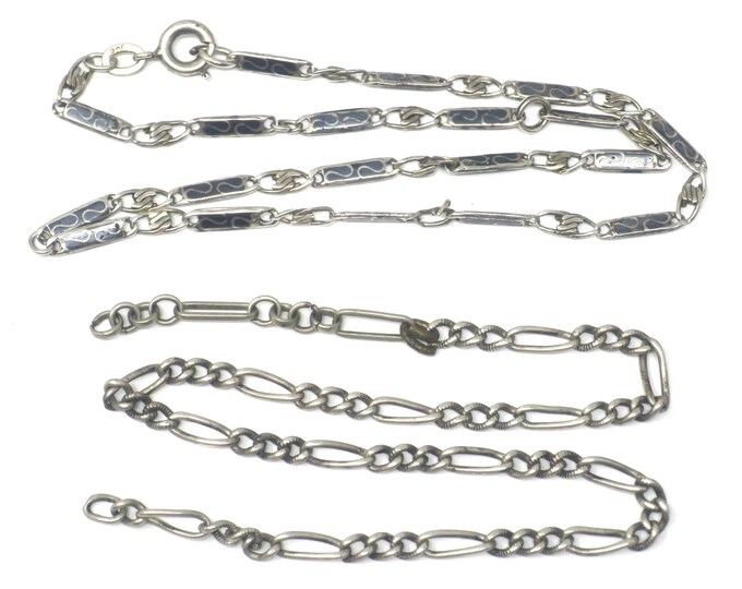 Antique Victorian Niello Pocket Watch Chains, Wear or Repurpose