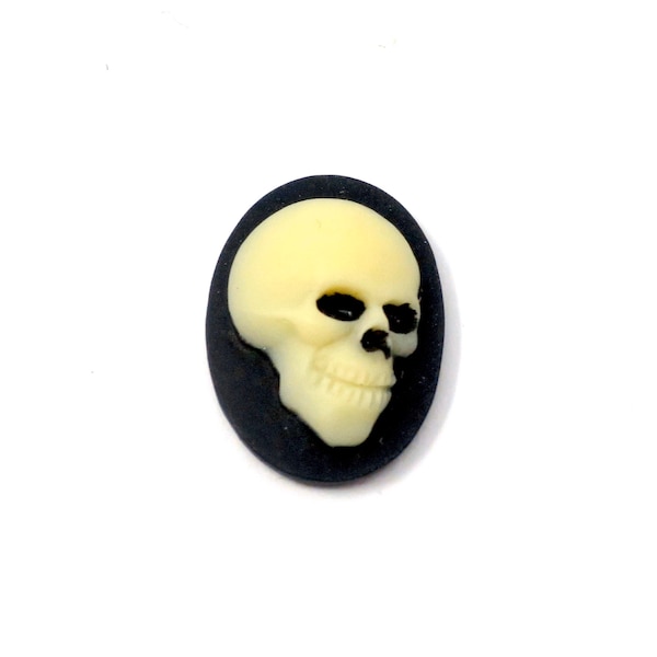 Skull Bones Gothic Side Profile Ivory on Black Cameos 25x18mm