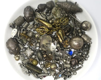 Vintage Silver Ethnic Charms, Pendants, Beads for Repurpose