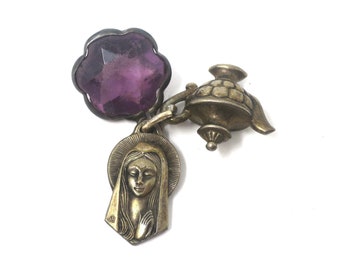 Antique Fatima Mary Charm, Purpose Glass Charm, Wear or Repurpose