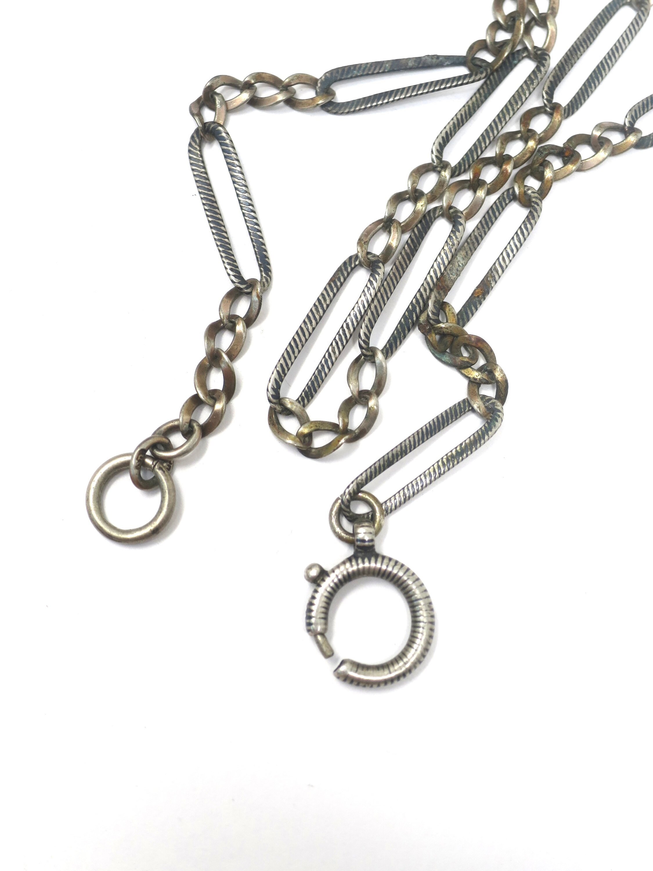Antique Victorian Niello Pocket Watch Chain Necklace or Extender, Wear
