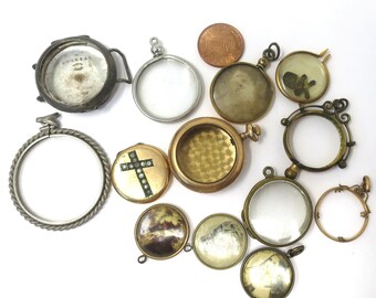 Antique Gold Metal Glass Photo Photography Locket Pendant Components, Repair or Repurpose