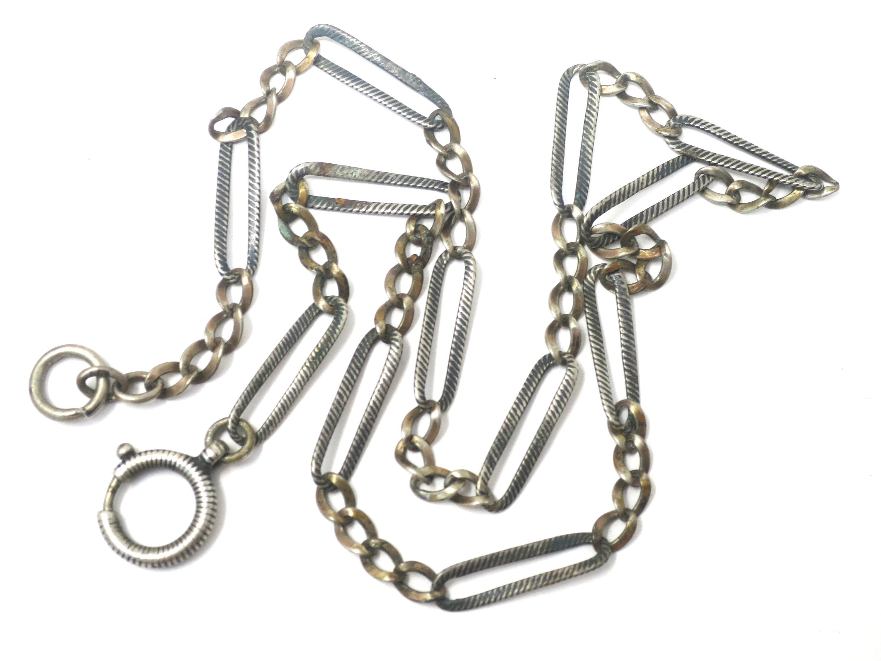 Antique Victorian Niello Pocket Watch Chain Necklace or Extender, Wear