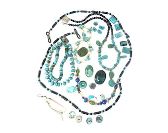 Vintage Turquoise Semi-Precious Stones Bracelets and Necklaces, Jewelry Parts, Repurpose