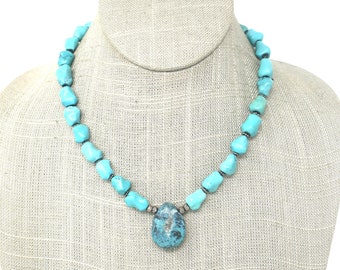 Vintage Boho Turquoises Silver Beaded Necklace, Wear or Repurpose