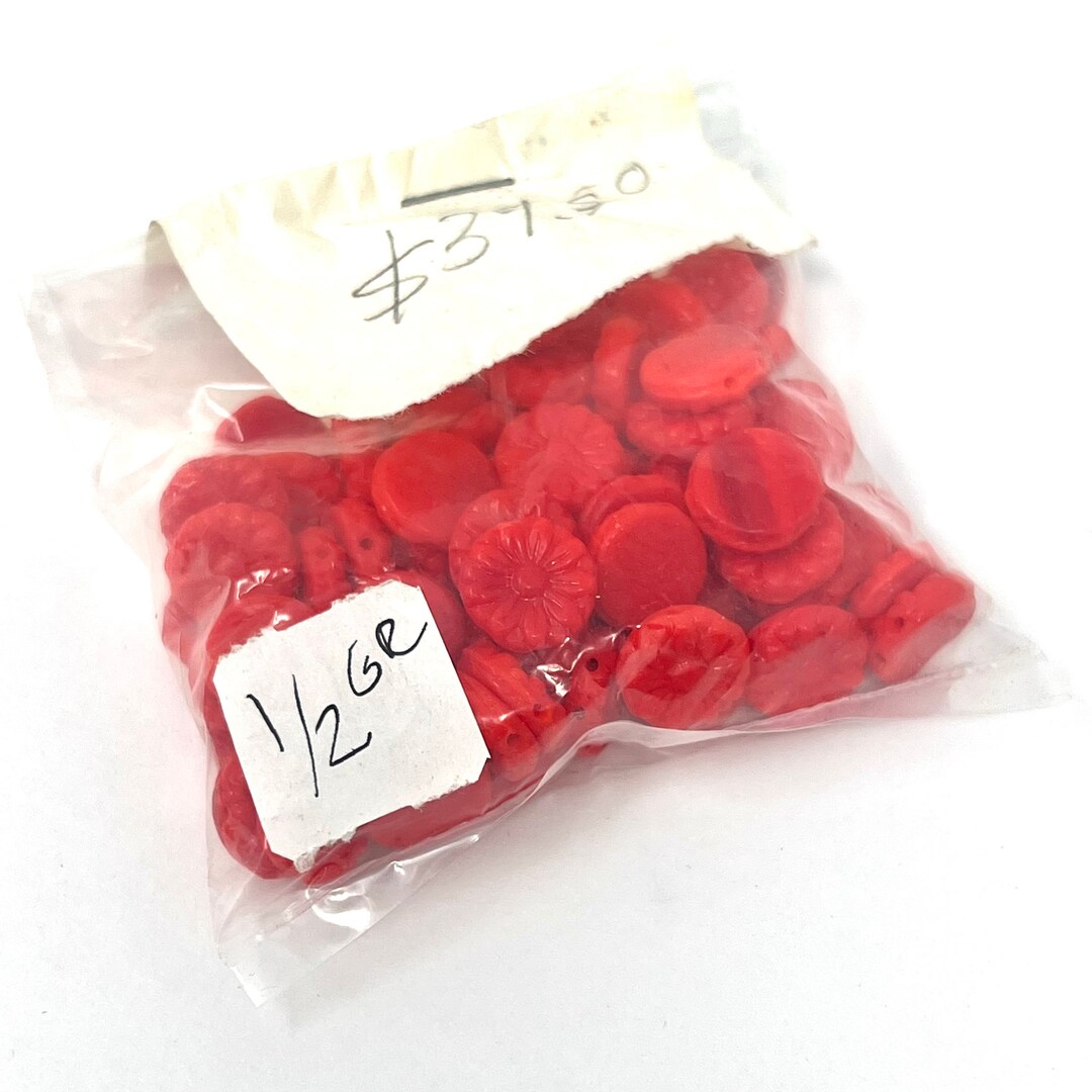 Vintage 2oz Czech Glass Red Flower Beads. New Old Stock Etsy