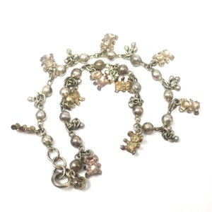 Vintage Sterling Silver Teddy Bear Charms and Bead Bracelet, Wear or Repurpose