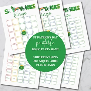 St Patricks Day Bingo Cards, 50 Unique Printable Bingo Cards for St. Patrick&#39;s Day, St Paddy&#39;s Activity for Classrooms, Irish Leprechaun Fun