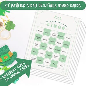 St Patricks Day Bingo Cards, 50 Unique Printable Bingo Cards for St. Patrick&#39;s Day, St Paddy&#39;s Activity for Classrooms, Irish Leprechaun Fun
