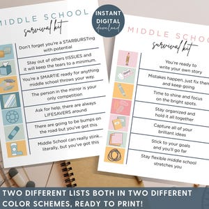 Middle School Survival Kit, Printable Back to School Gift Tags, Junior High Student Survival Kit, Fun Supplies for 6th 7th 8th Graders
