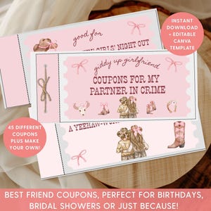 Best Friend Coupon Book, Western Themed Vouchers, Unique Birthday Bachelorette Sister Gifts, Cowgirl Gift Ideas, Printable Coupons fBesties