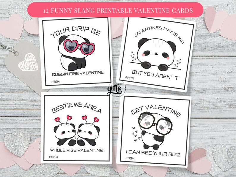 Slang Teen Valentine's Day Printable Cards | Panda Cute Funny Animal ...