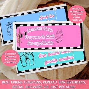 Best Friend Coupon Book, Beach Themed Vouchers, Unique Birthday Bachelorette Sister Gifts, Pool Gift Ideas, Printable Coupons for Besties