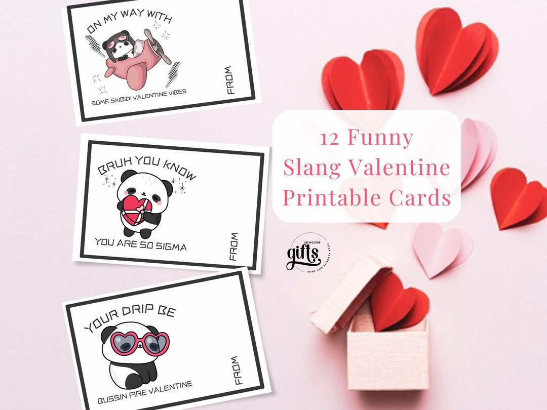 Slang Teen Valentine's Day Printable Cards | Panda Cute Funny Animal ...