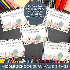 Middle School Survival Kit, Printable Back to School Gift Tags, Editable Jr High Student Survival Kit, Fun Supplies for 6th 7th 8th Graders