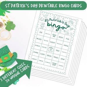 St Patricks Day Bingo Cards, 50 Unique Printable Bingo Cards for St. Patrick&#39;s Day, St Paddy&#39;s Activity for Classrooms, Irish Leprechaun Fun