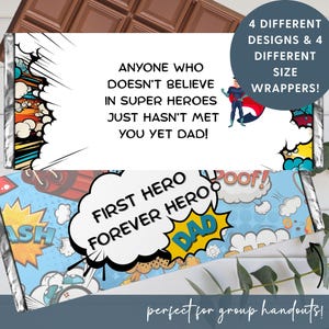 Happy Father's Day Candy Bar Wrapper, Instant Download, Super Hero Themed Gift for Dad, Fun Printable Unique Comic Funny Party Favor Ideas