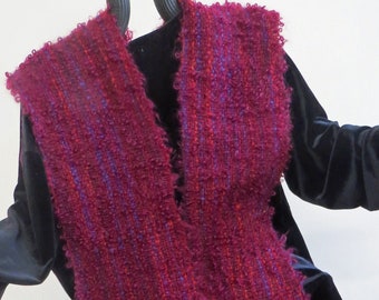 SCARF, Long Handwoven, Handmade Loop Mohair, Wine, Soft and Cozy