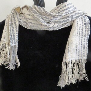 SCARF, Handwoven Cotton Rayon and Rayon Chenille,Narrow, Soft and Flowing,White and Grey image 4