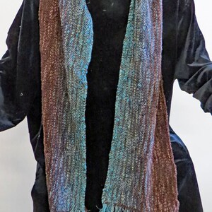 SCARF Long, Handwoven Cotton, Rayon, and Rayon Chenille. Soft, Brown,Green and Grey image 2