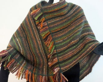 PONCHO, Handwoven, Greens and Browns, a Delight to WearAnywhere. Very Soft