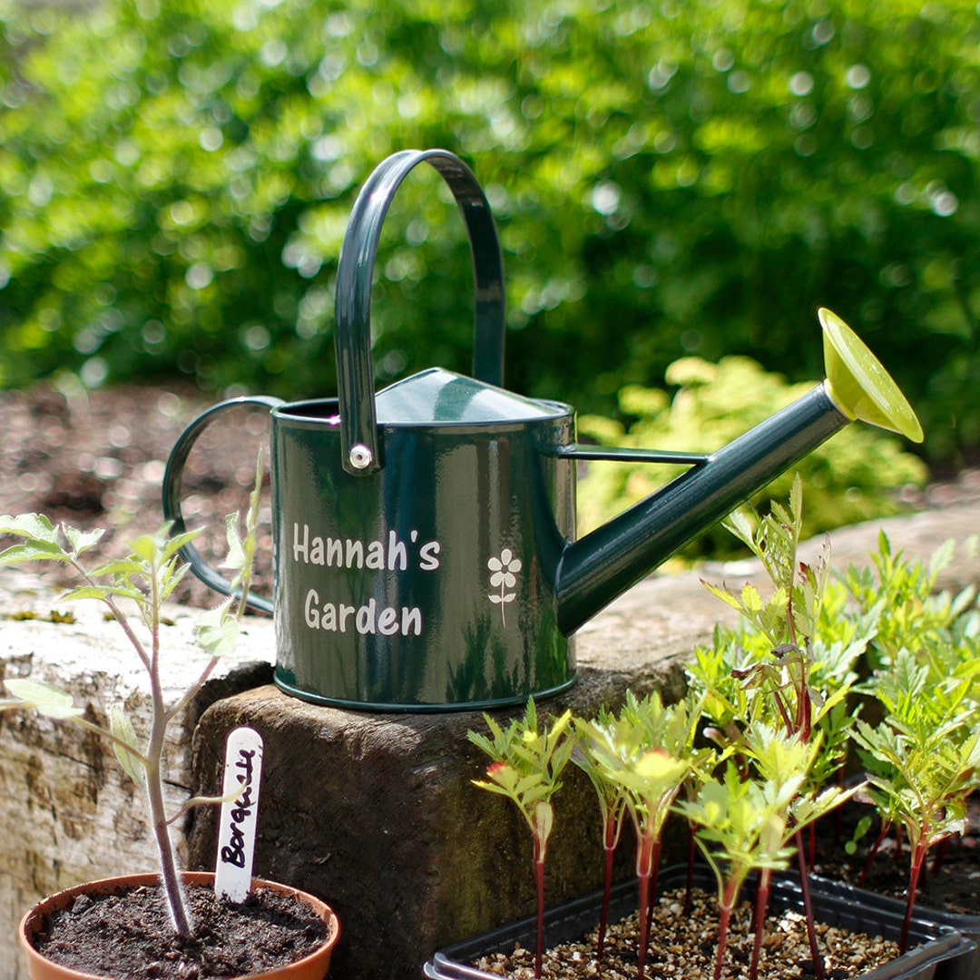 Personalised Green Watering Can, House Plant Tools, Steel Watering Can
